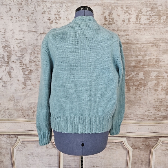 Vintage 1950s Cardigan Sweater Zipper Blue Acrylic Knit 50s Women's M - Picture 6 of 9